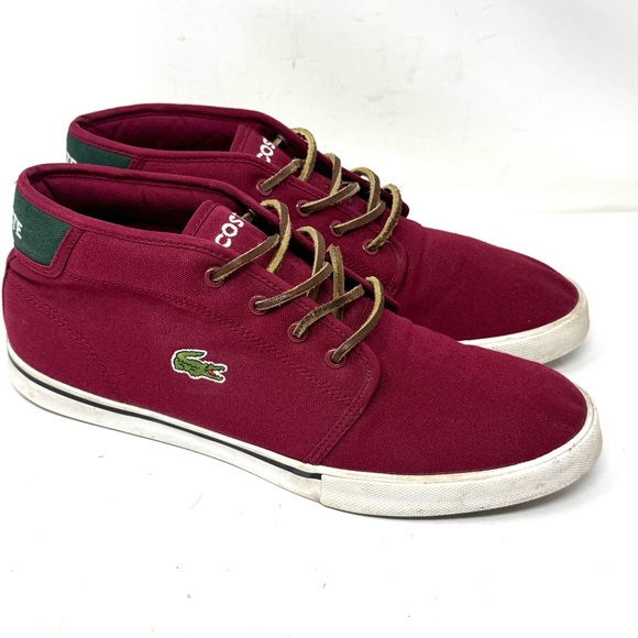 Lacoste Ampthill Mid Top Dark Red Canvas Sneakers Shoes Men’s Size 10 - Picture 1 of 6
